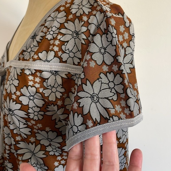 Retro Floral Nightgown PJ Boho Med Brown Maxi Stretch Dress Hippie VTG Artsy - Picture 7 of 14